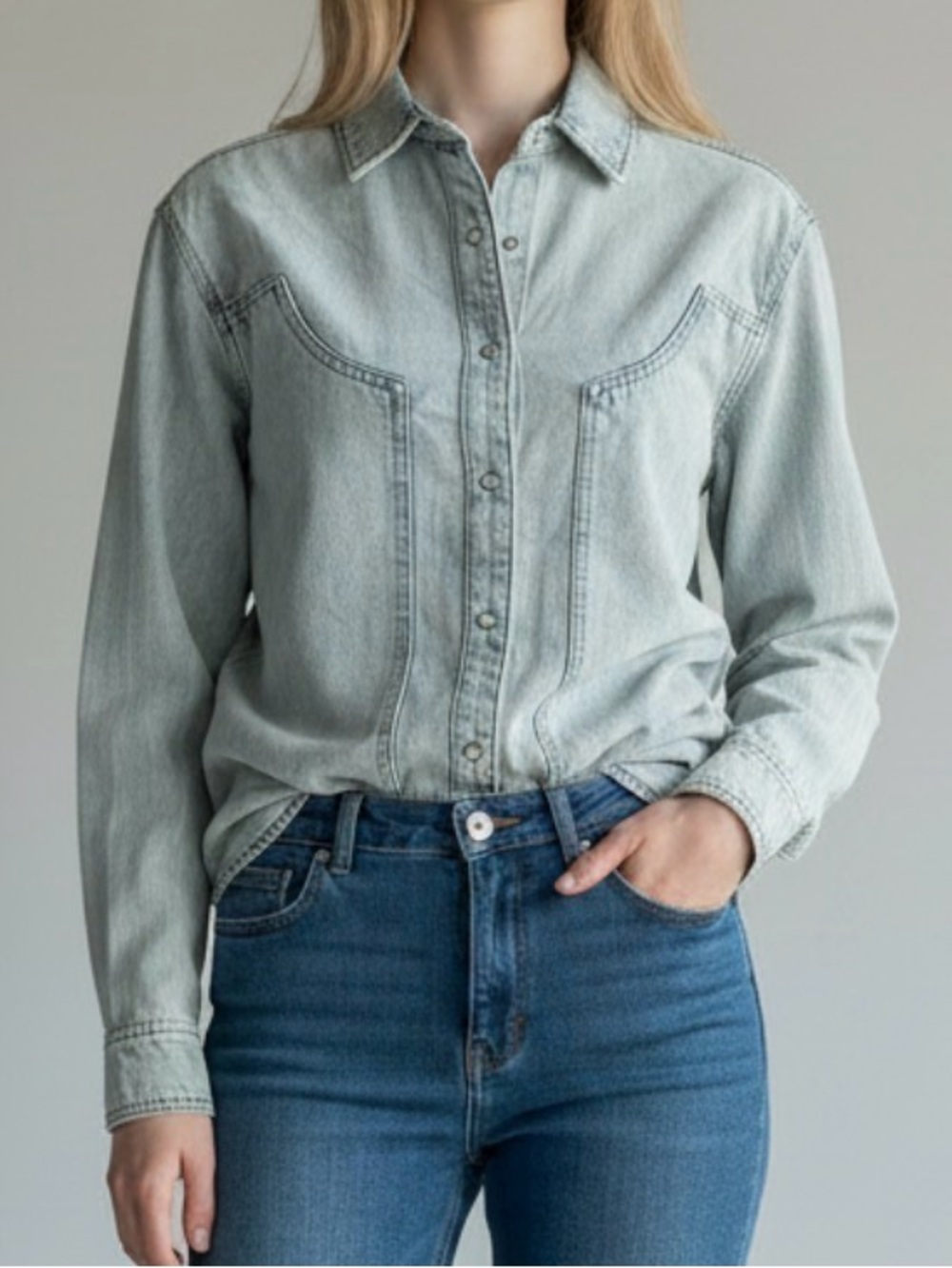 Wild Fable Light Wash Oversized Denim Western Shirt
